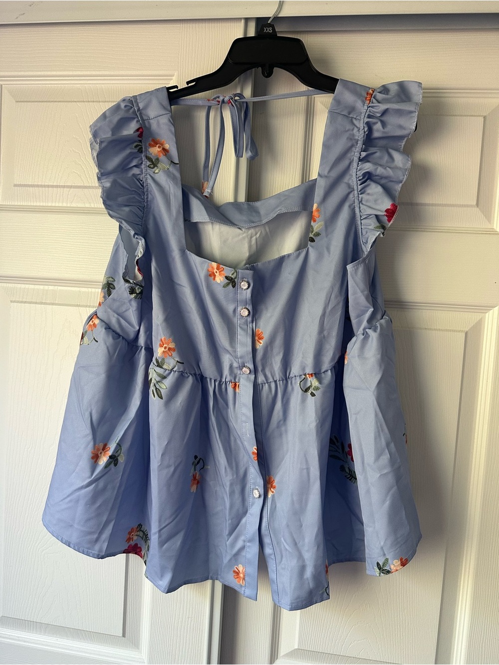 SHEIN Light Blue Floral Ruffle Tie-Back Crop Top